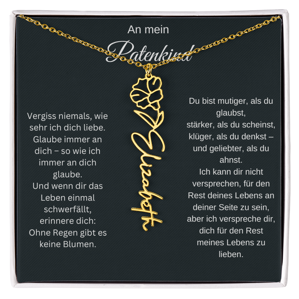 An mein Patenkind Geburtsblume Namenskette Silber Gold personalisierte Gravur