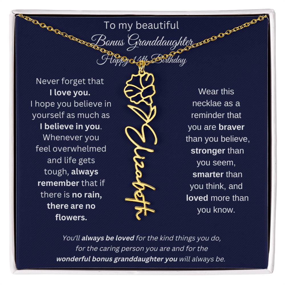 14th Birthday Bonus Granddaughter Gift | Personalized Flower Name Necklace