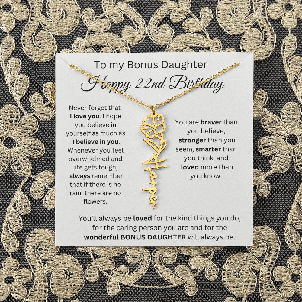 To My Bonus Daughter | Happy 22nd Birthday | Flower Name Necklace