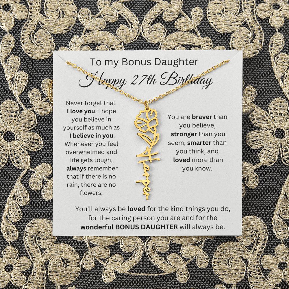 To My Bonus Daughter | Happy 27th Birthday | Flower Name Necklace