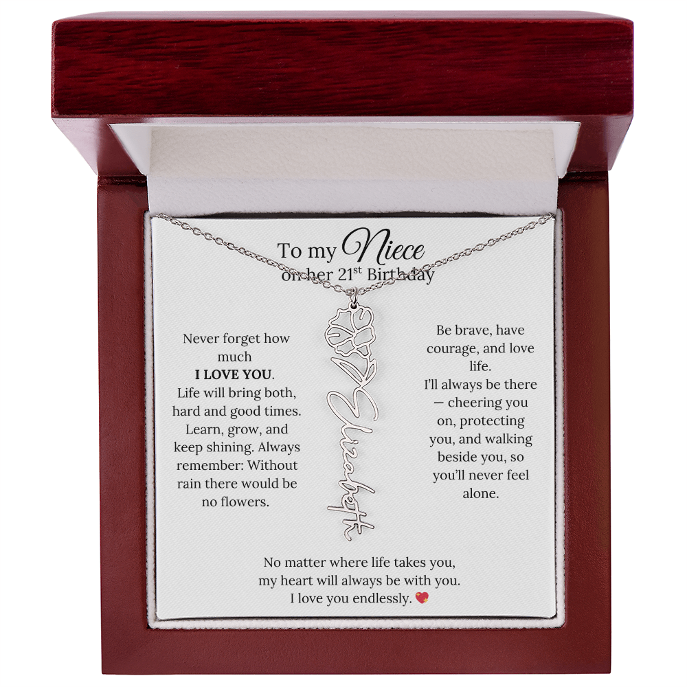 21st Birthday Gift from Aunt - Personalized Birth Flower Name Necklace