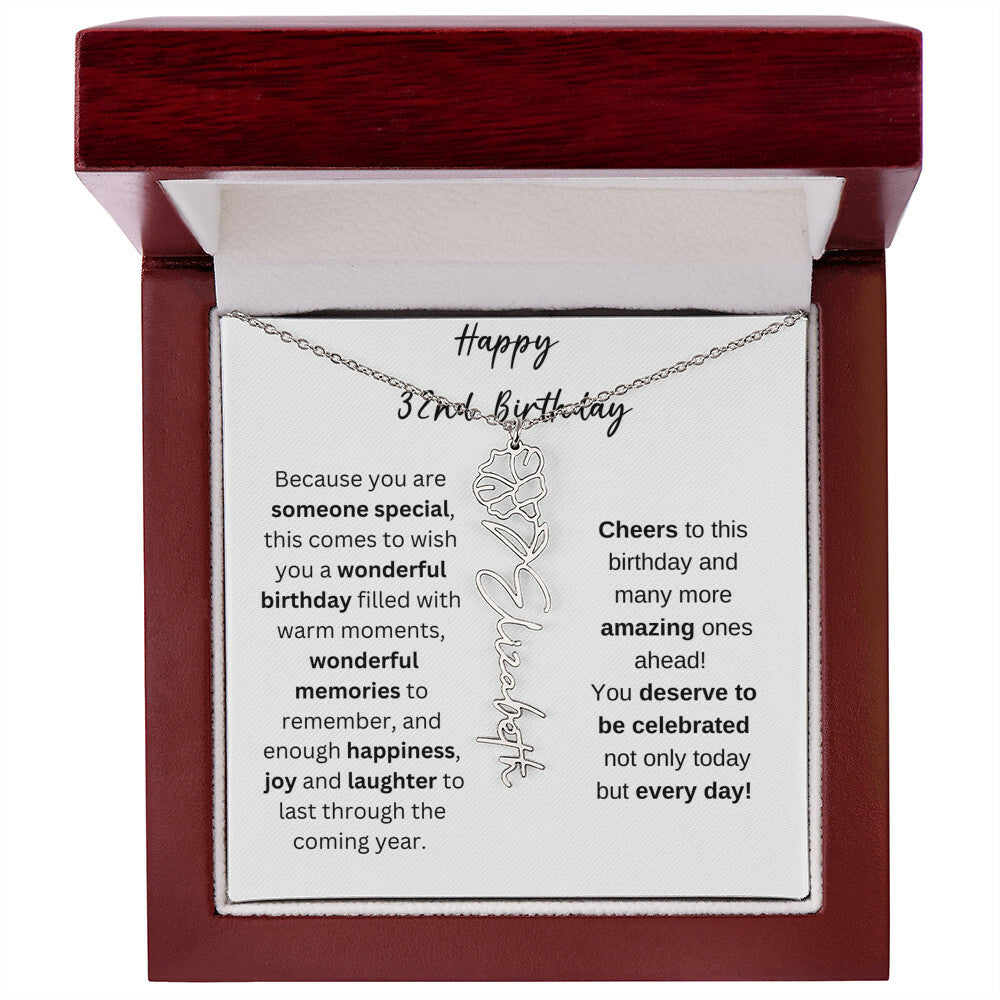 Happy 32nd Birthday - Flower Name Necklace