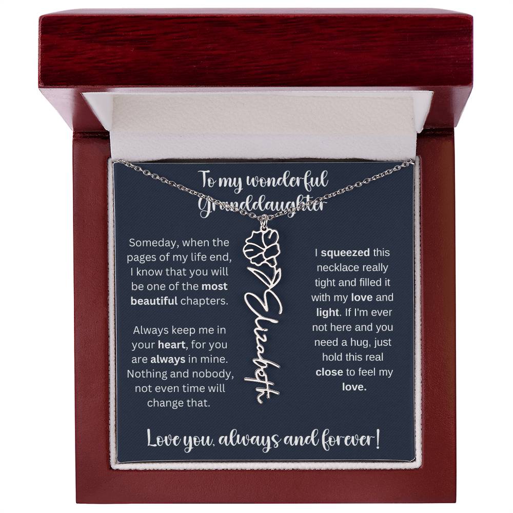 To My Wonderful Daughter Always Keep Me In Your Heart | Flower Name Necklace