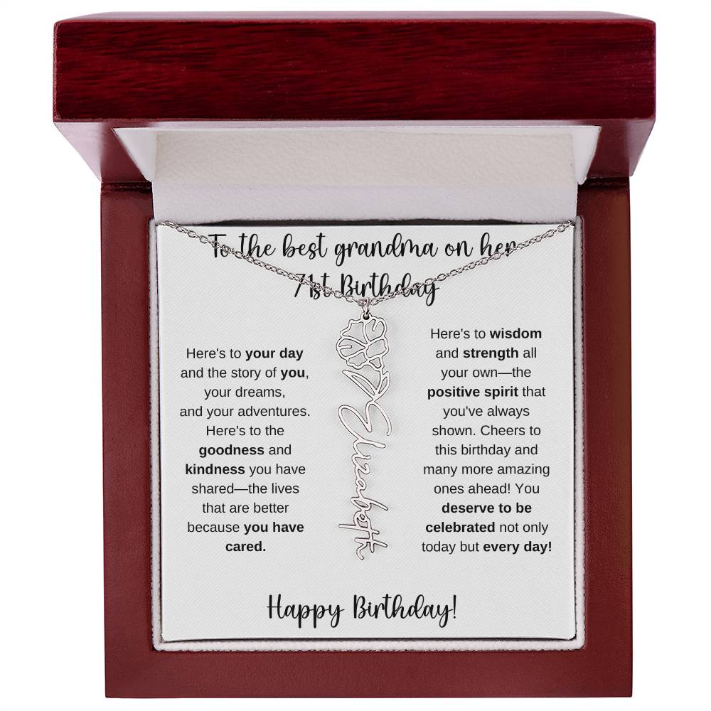 To The Best Grandma - Happy 71st Birthday | Flower Name Necklace