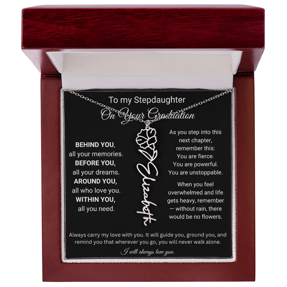 To My Stepdaughter On Your Graduation | You'll Never Walk Alone | Flower Name Necklace