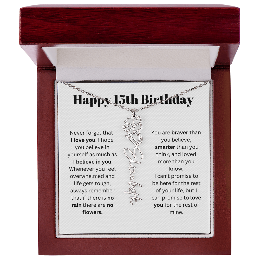 15th Personalized Birthday Gift for Her - Flower Name Necklace
