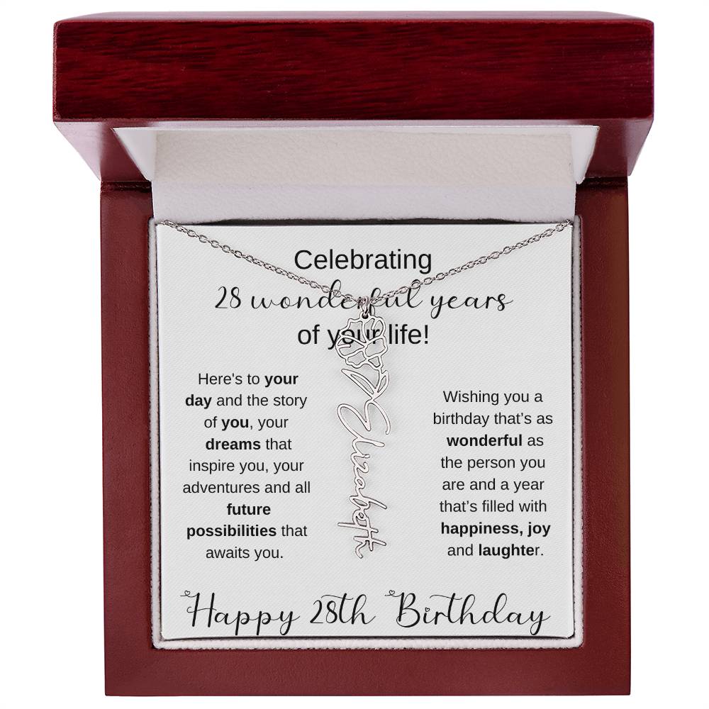 Happy 28th Birthday | Flower Name Necklace