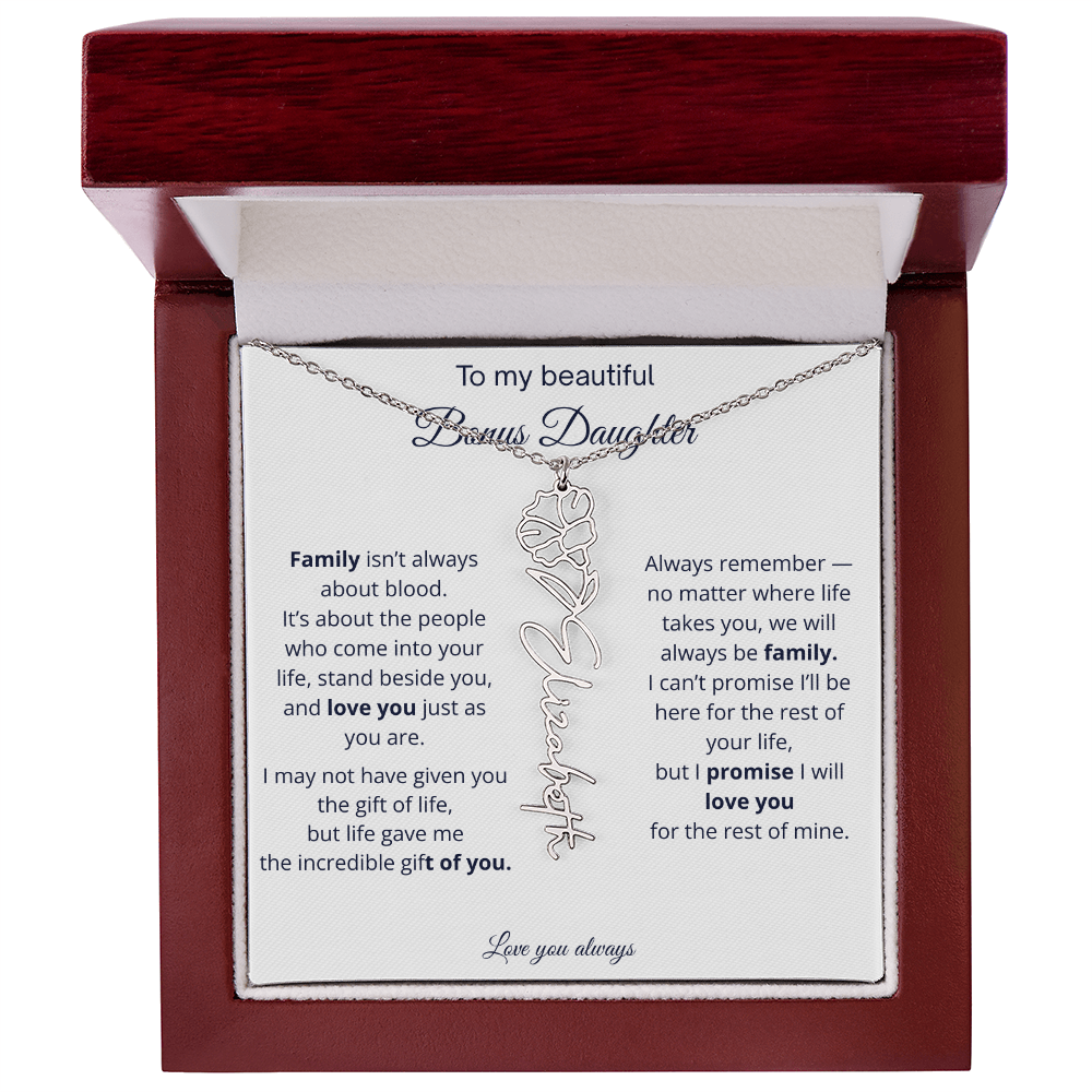 To My Beautiful Bonus Daughter | Love You Always | Birth Flower Name Necklace