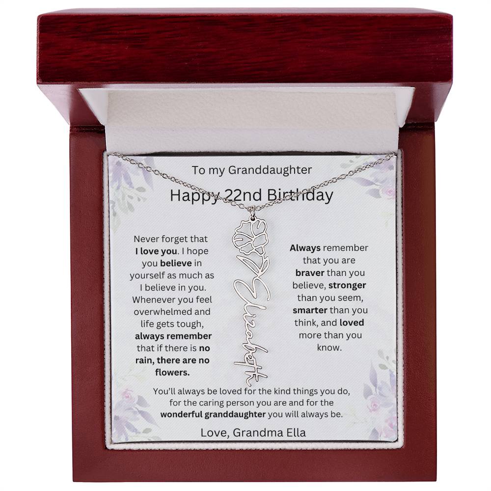 To My Granddaughter - Happy 22nd Birthday | Flower Name Necklace