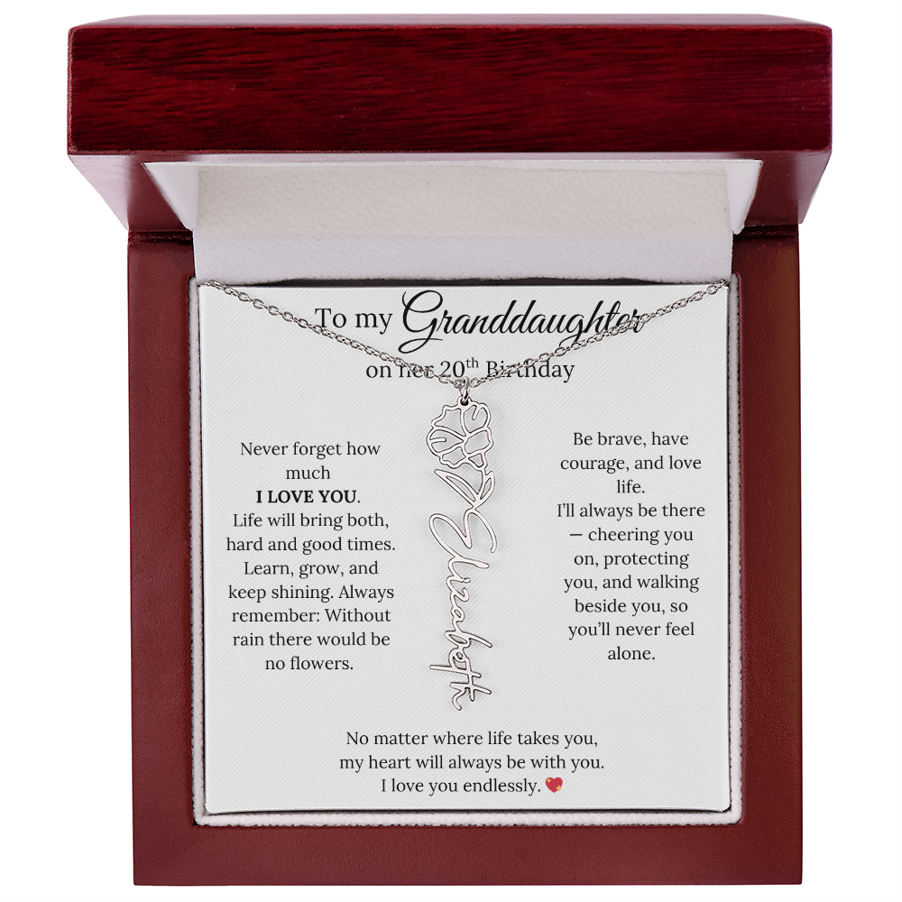 20th Birthday Gift For Granddaughter - Personalized Flower Name Necklace