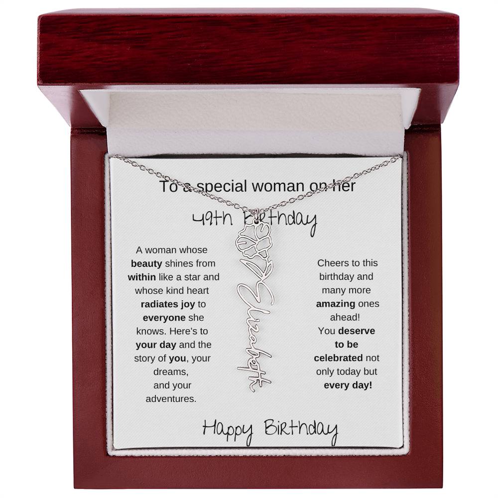 To A Special Women On Her 49th Birthday - Flower Name Necklace