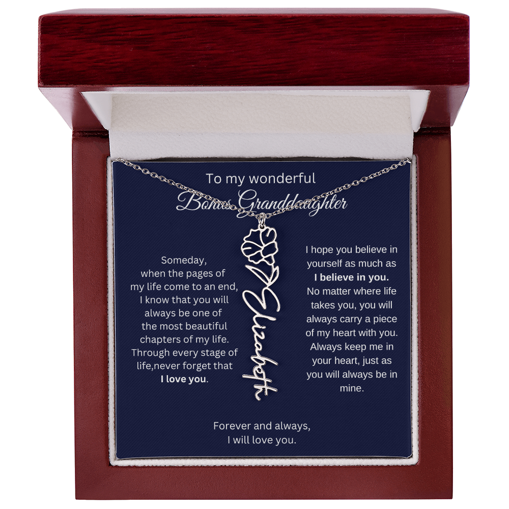 To My Bonus Granddaughter Jewelry Gift - Birth Flower Name Necklace