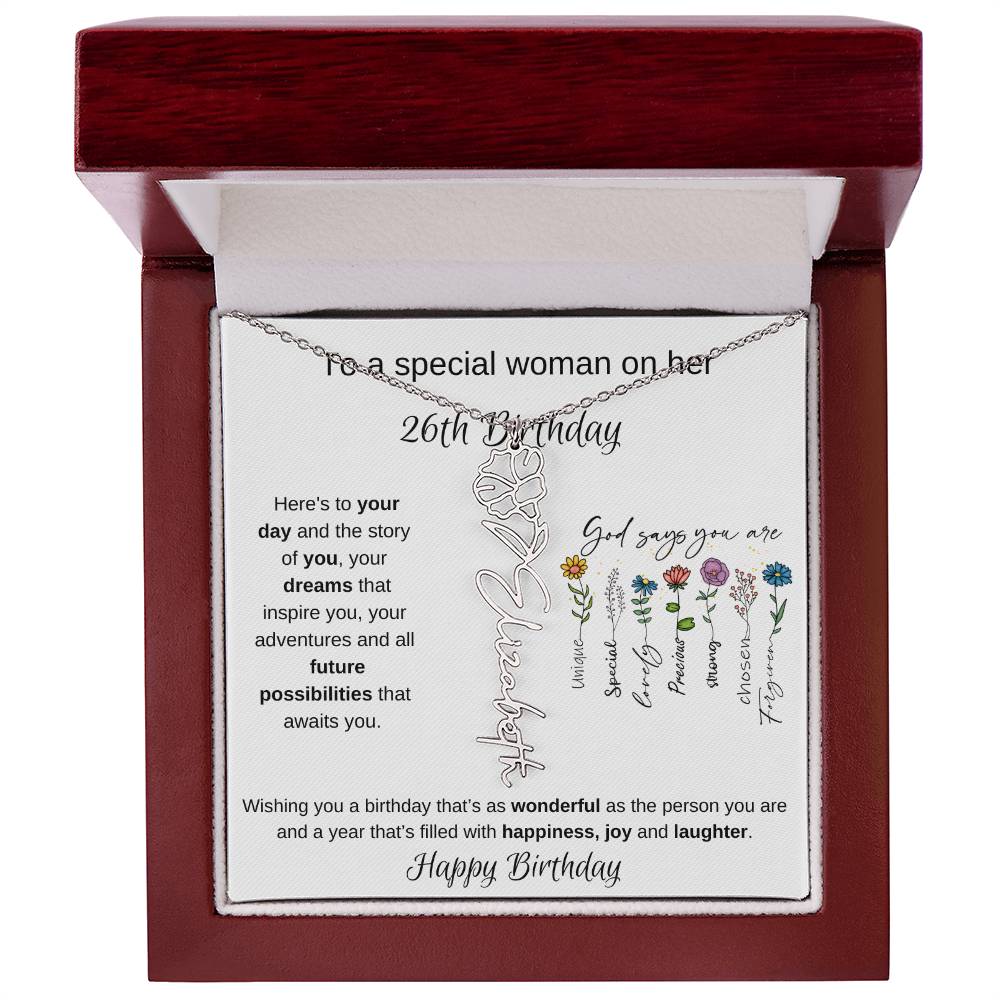 To A Special Woman On Her 26th Birthday - Flower Name Necklace