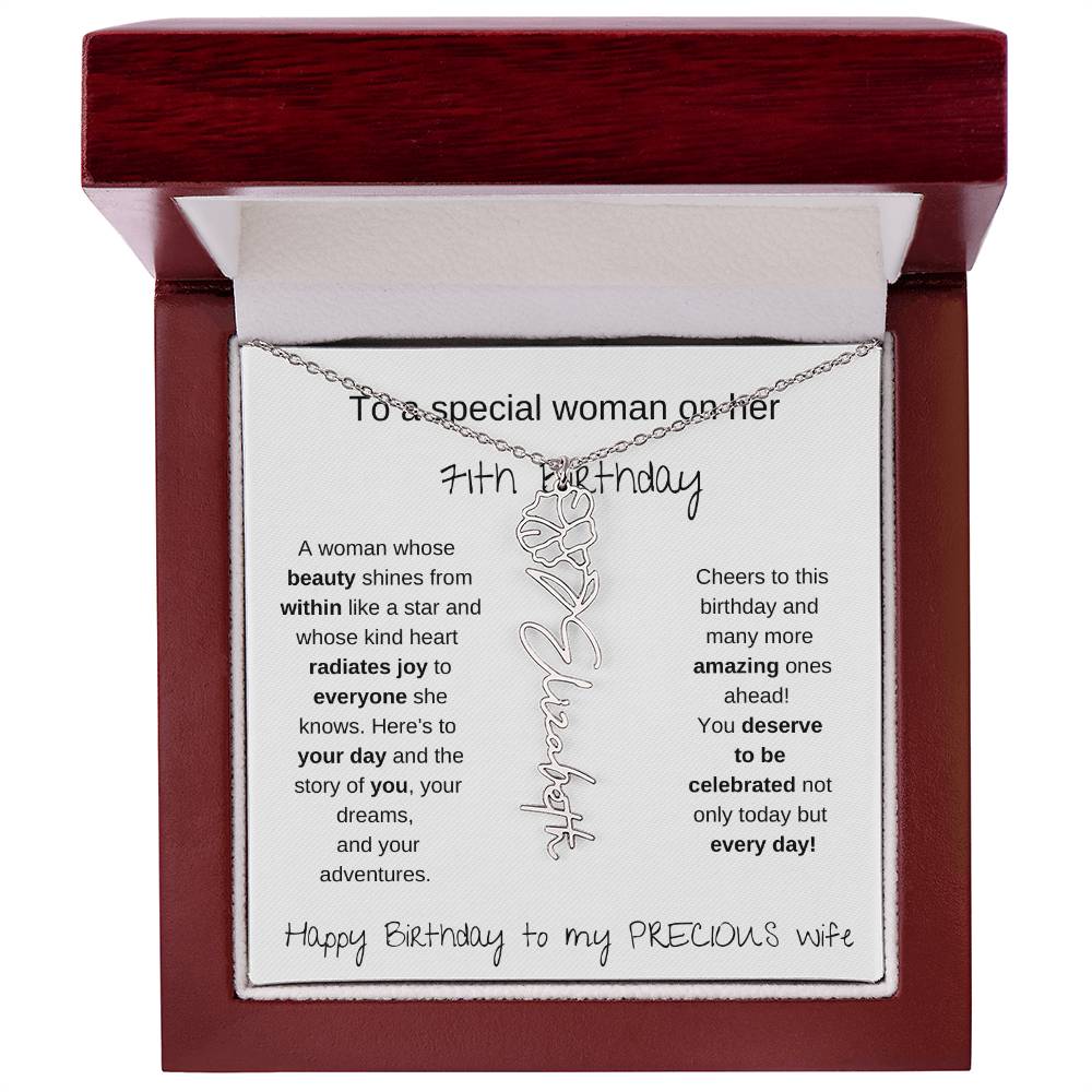 Happy 71th Birthday To My Precious Wife - Birthflower Necklace