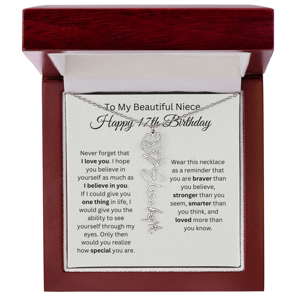To My Beautiful Niece Happy 17th Birthday - Flower Name Necklace