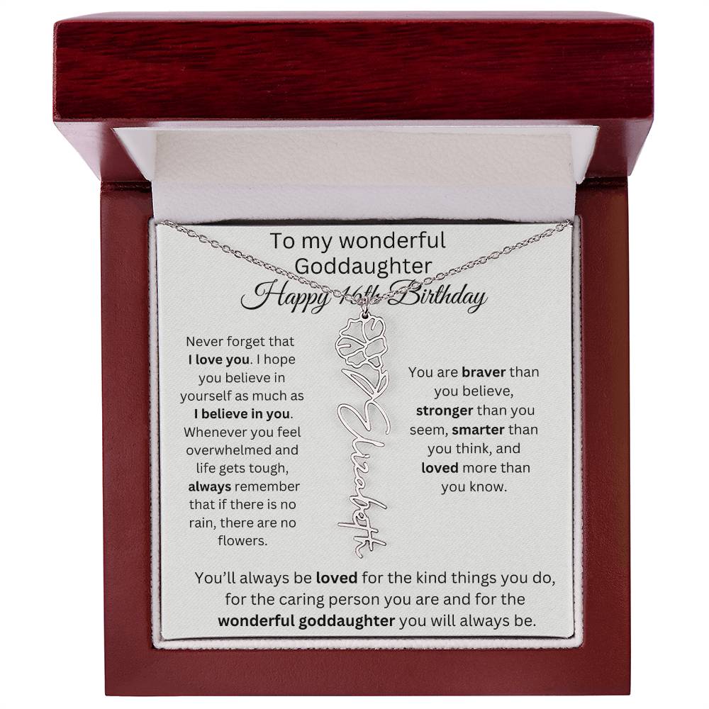To My Wonderful Goddaughter - Happy 16th Birthday - Flower Name Necklace