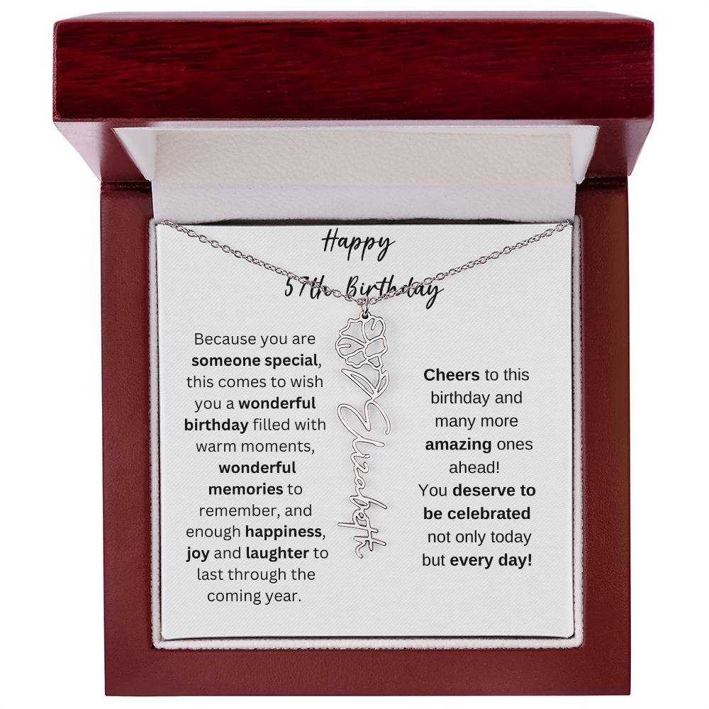 Happy 57th Birthday - Flower Name Necklace