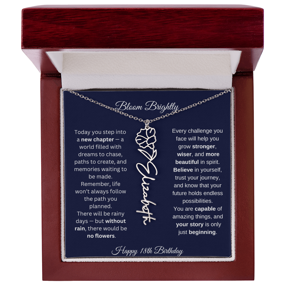 Bloom Brightly - Happy 18th Birthday - Flower Name Necklace