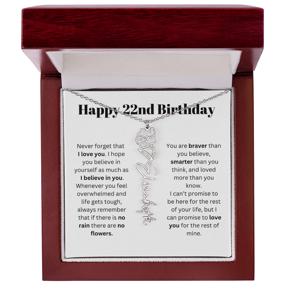 22nd Personalized Birthday Gift for Her - Flower Name Necklace
