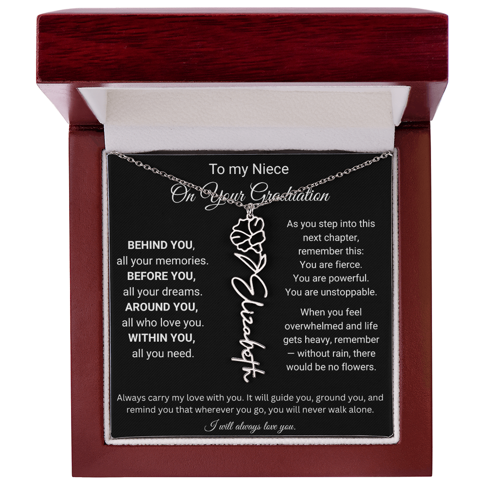 Graduation Birth Flower Name Necklace for Niece