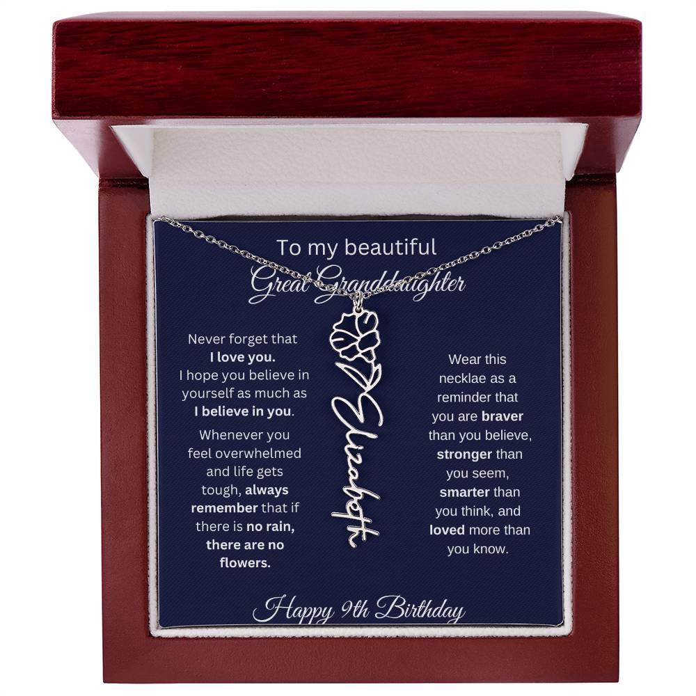 Personalized 9th Birthday Gift Great Granddaughter | Flower Name Necklace