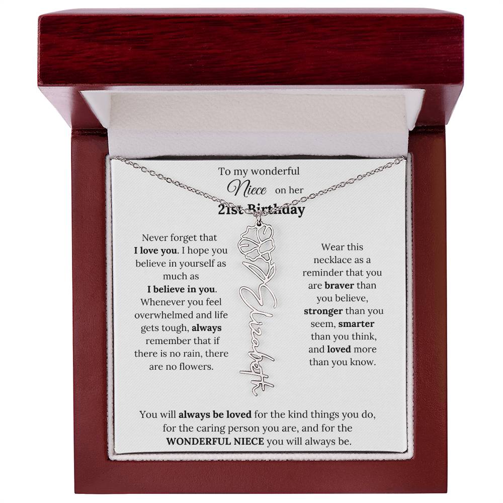 To My Wonderful Niece Happy 21st Birthday | Flower Name Necklace