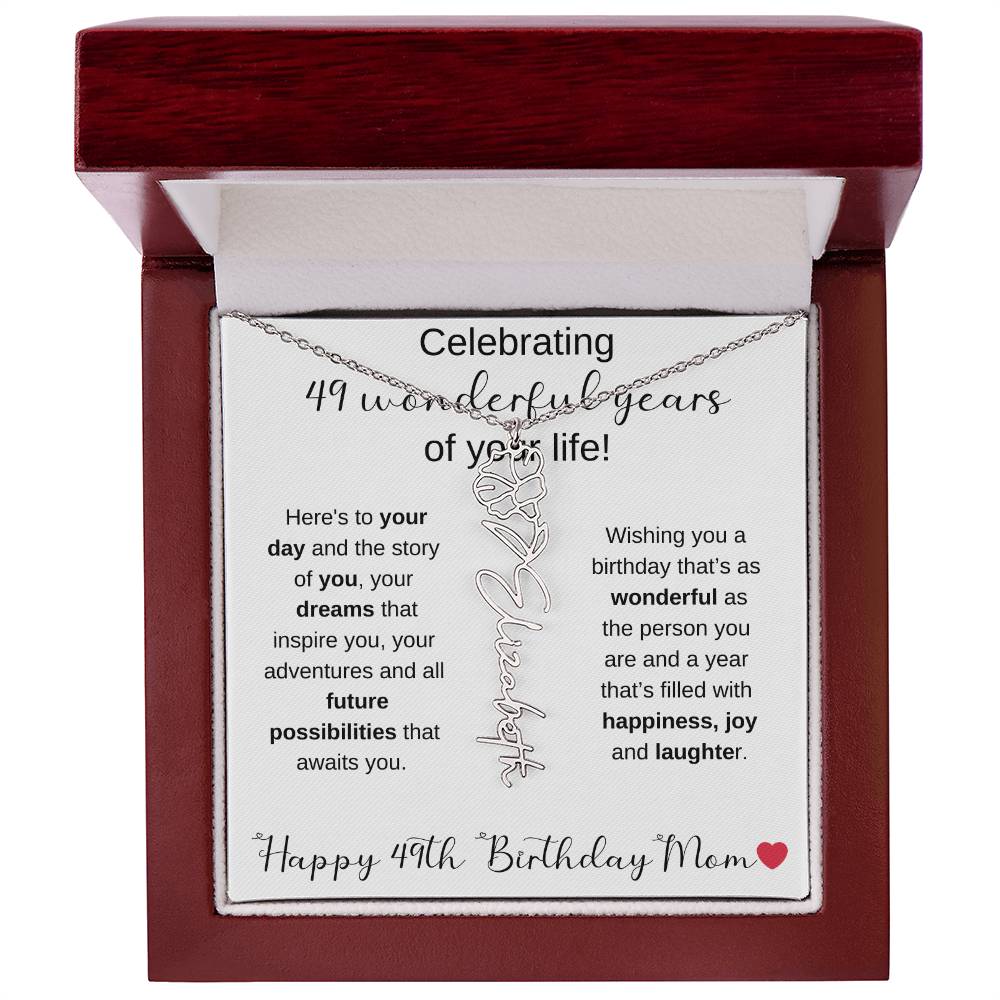 Happy 49th Birthday Mom - Flower Name Necklace
