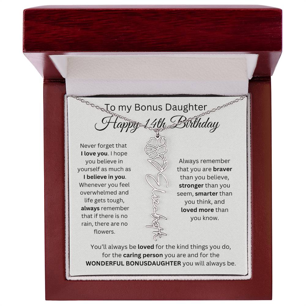 14th Birthday Gift To My Bonus Daughter | Flower Name Necklace