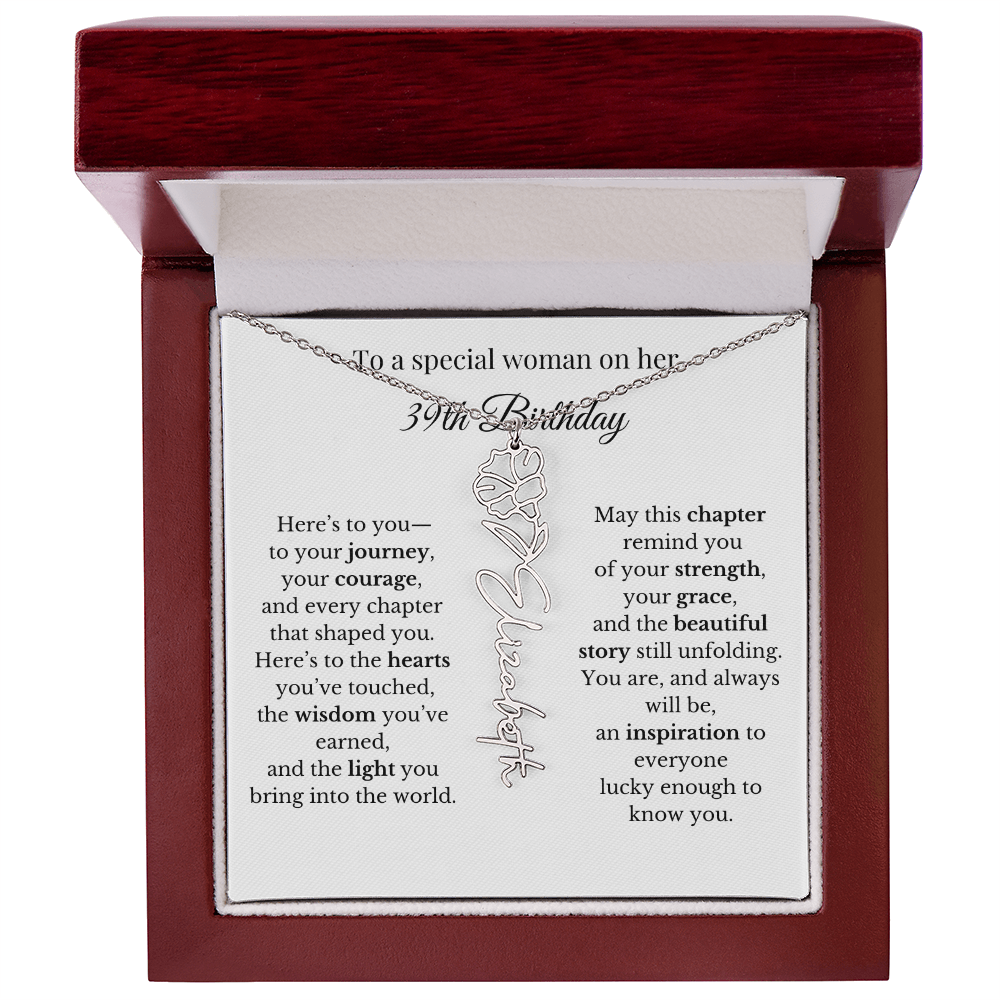 39th Birthday Gift for Her Birth Flower Name Necklace