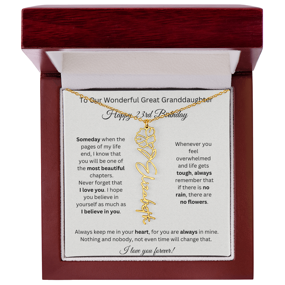 Birthflower Name Necklace To My Great Granddaughter's 23rd Birthday