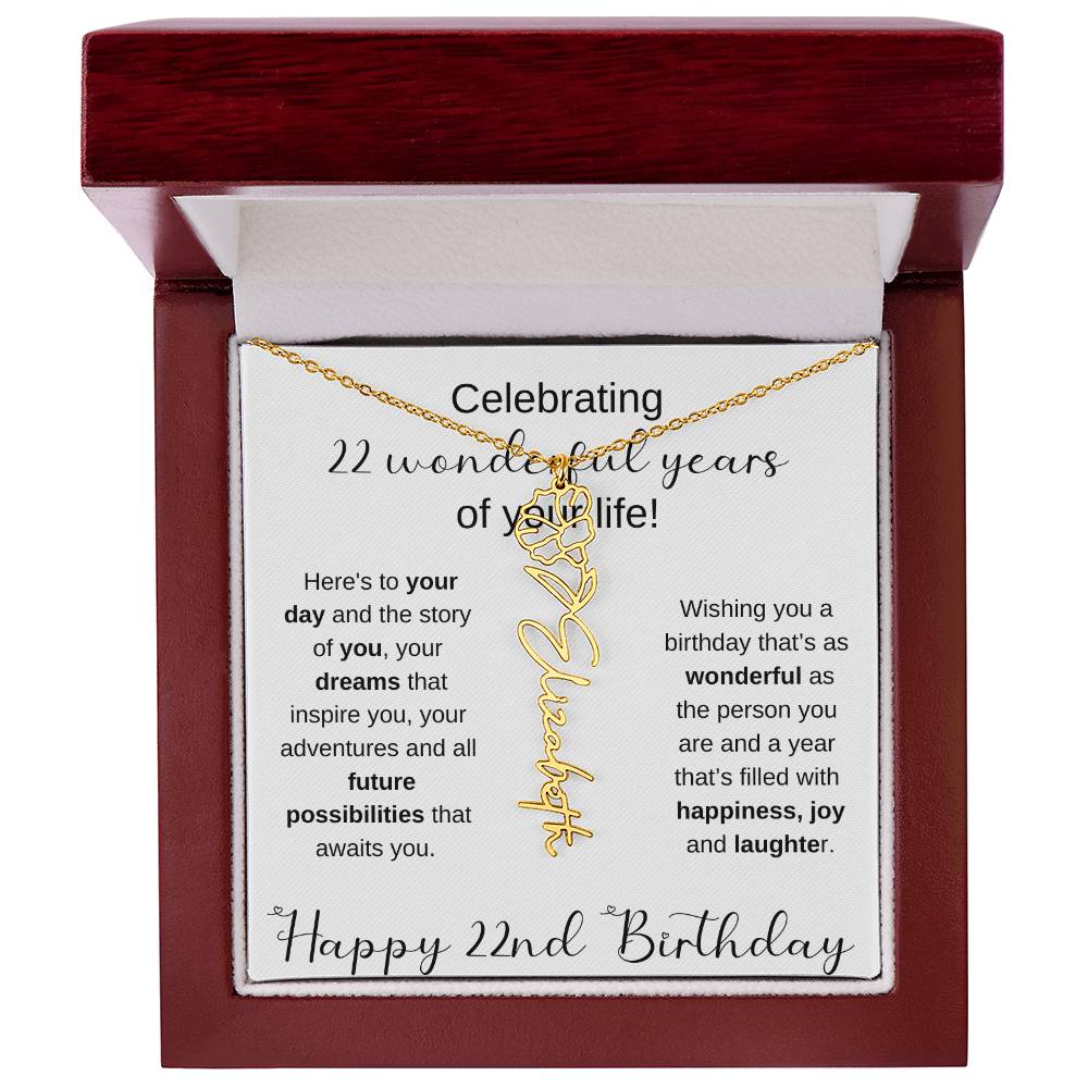 Happy 22nd Birthday | Flower Name Necklace