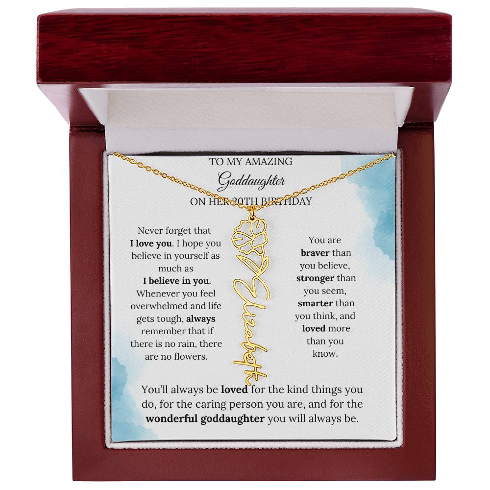 Birth Month Flower Name Necklace for My Goddaughter's 20th Birthday