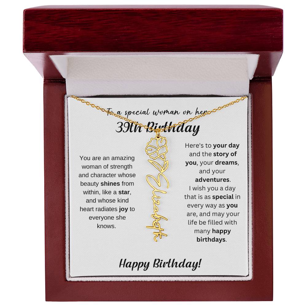 39th Birthday Gift Birthflower Necklace