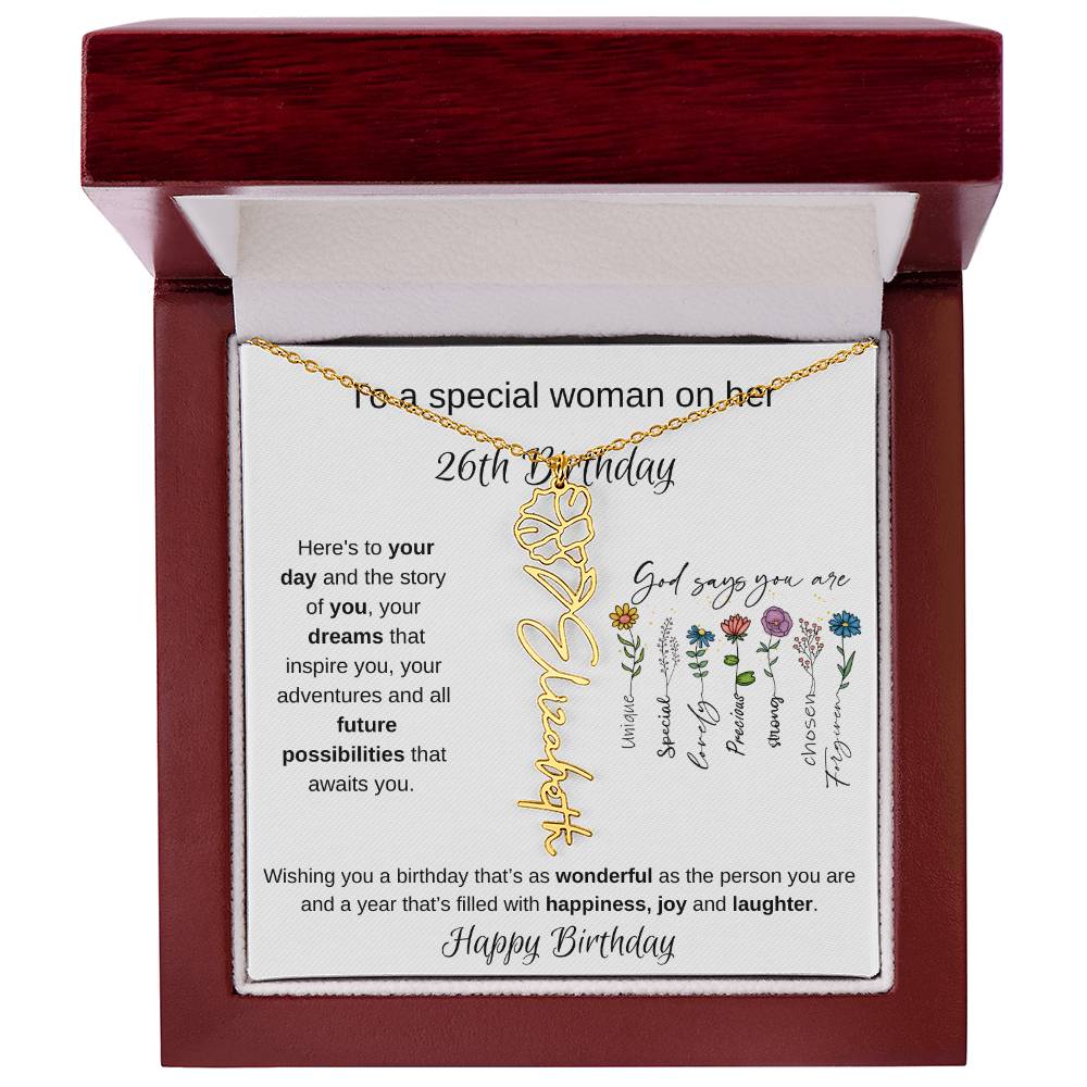 To A Special Woman On Her 26th Birthday - Flower Name Necklace