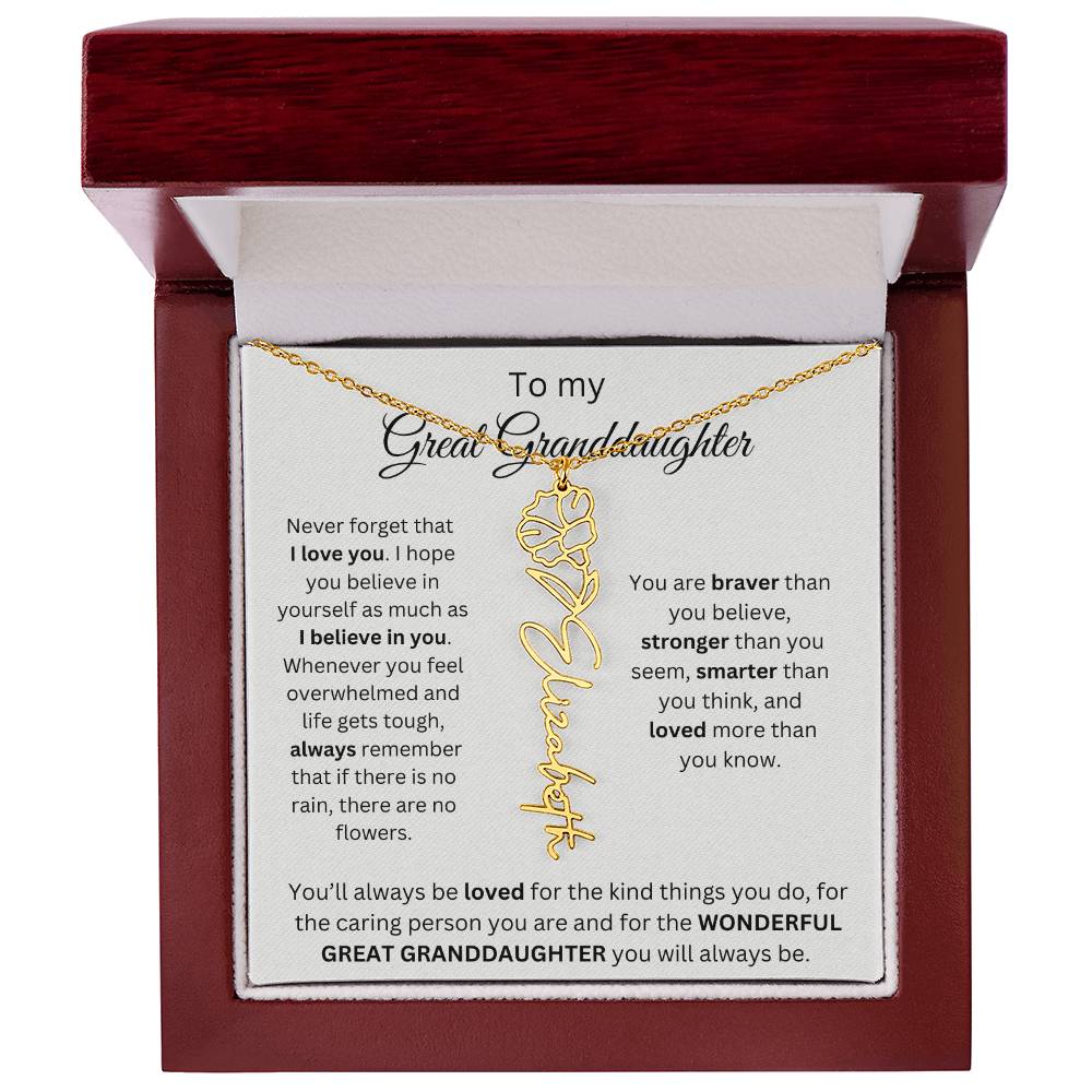 To My Great Granddaughter | I Love You | Flower Name Necklace