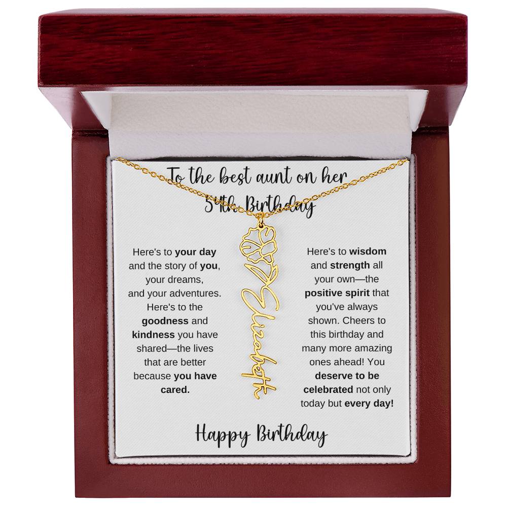To The Best Aunt - Happy 54th Birthday | Flower Name Necklace