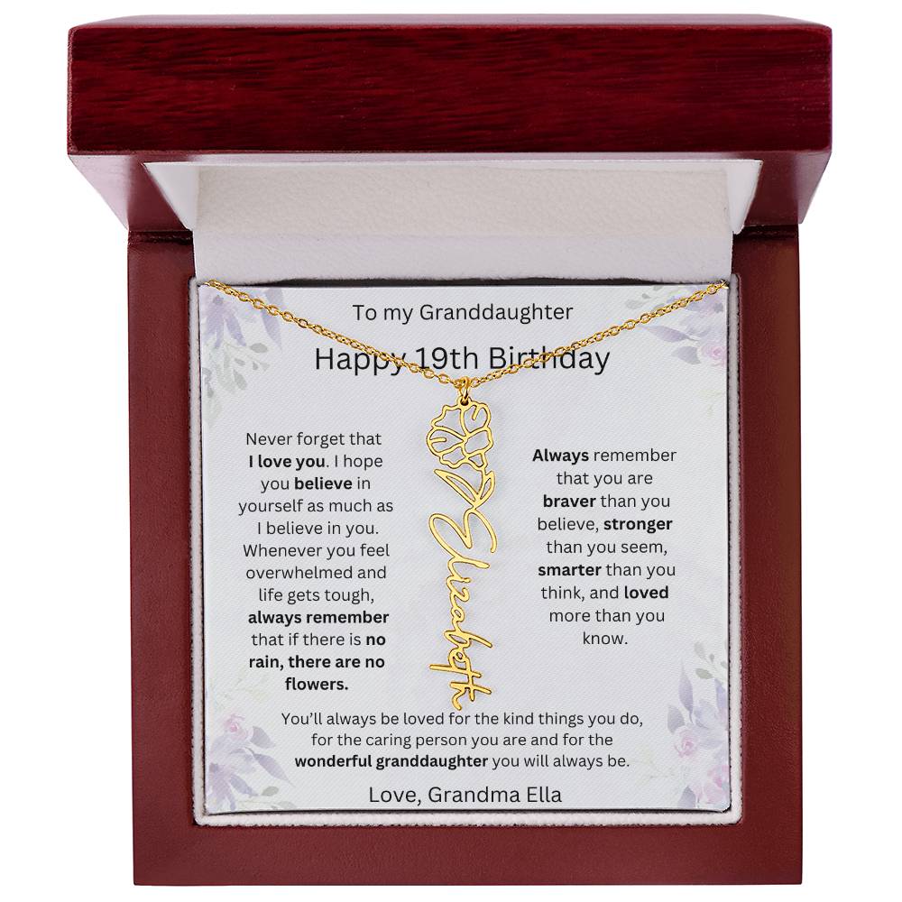 To My Granddaughter - Happy 19th Birthday | Flower Name Necklace