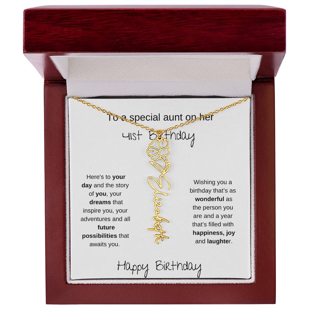 To A Special Aunt On Her 41st Birthday | Flower Name Necklace
