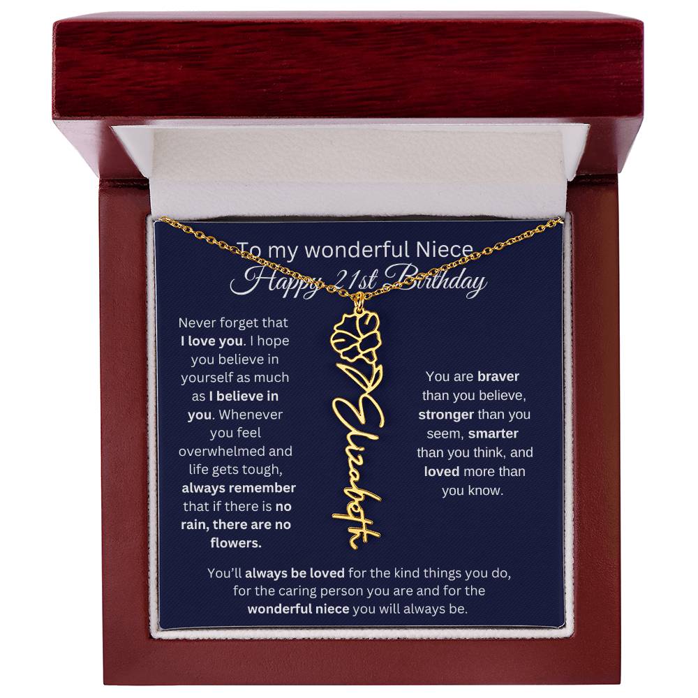 To My Wonderful Niece | Happy 21st Birthday | Flower Name Necklace