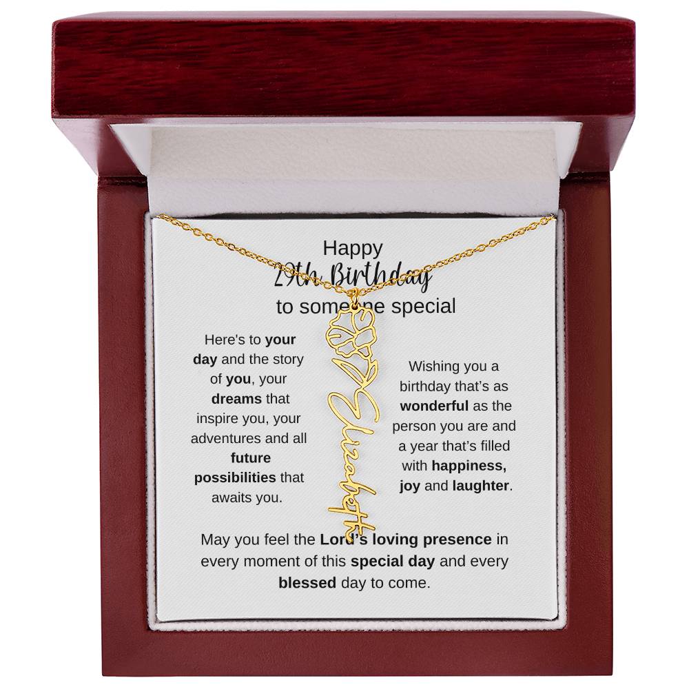 Happy 29th Birthday To Someone Special - Flower Name Necklace