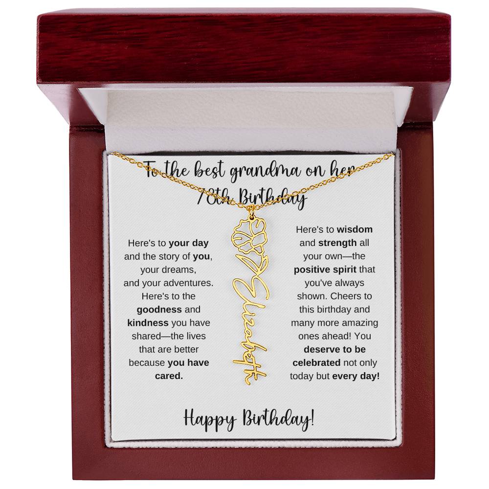 To The Best Grandma - Happy 78th Birthday | Flower Name Necklace