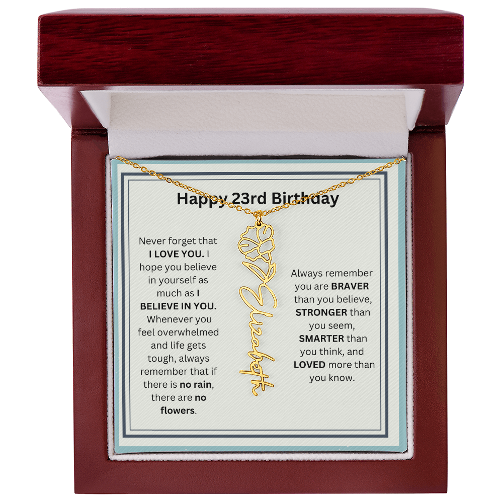 Personalized 23rd Birthday Flower Name Necklace Gift