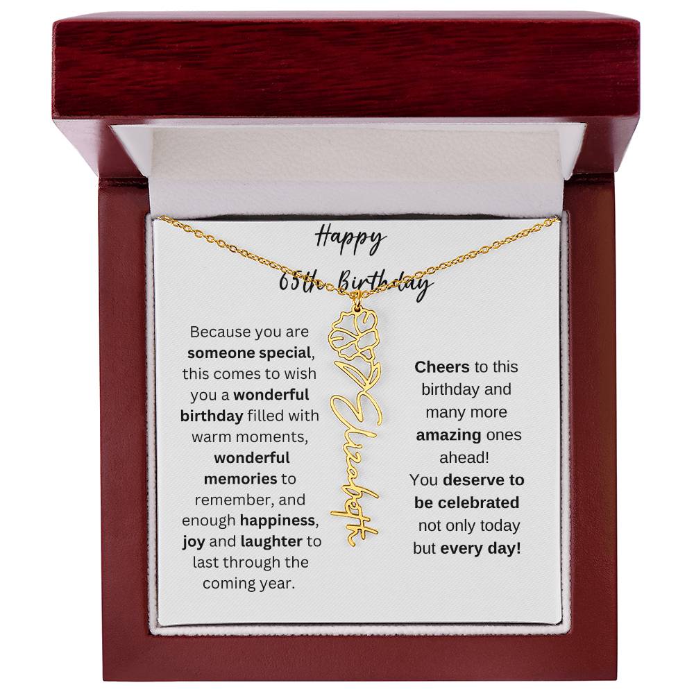 Happy 65th Birthday - Flower Name Necklace