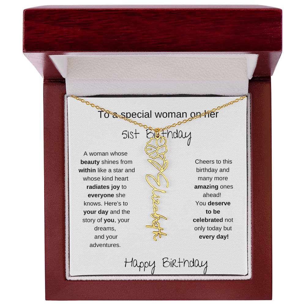 To A Special Women On Her 51st Birthday - Flower Name Necklace