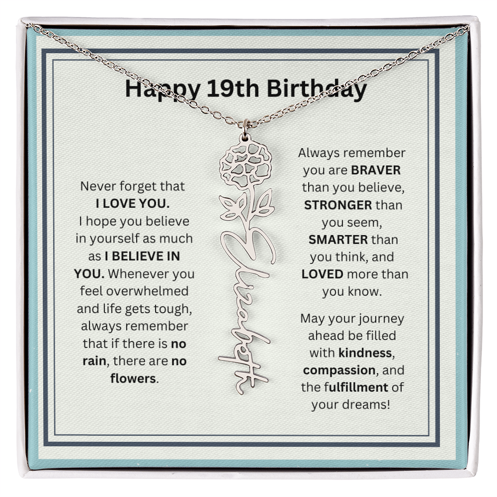 19th Personalized Birthday Gift - Flower Name Necklace