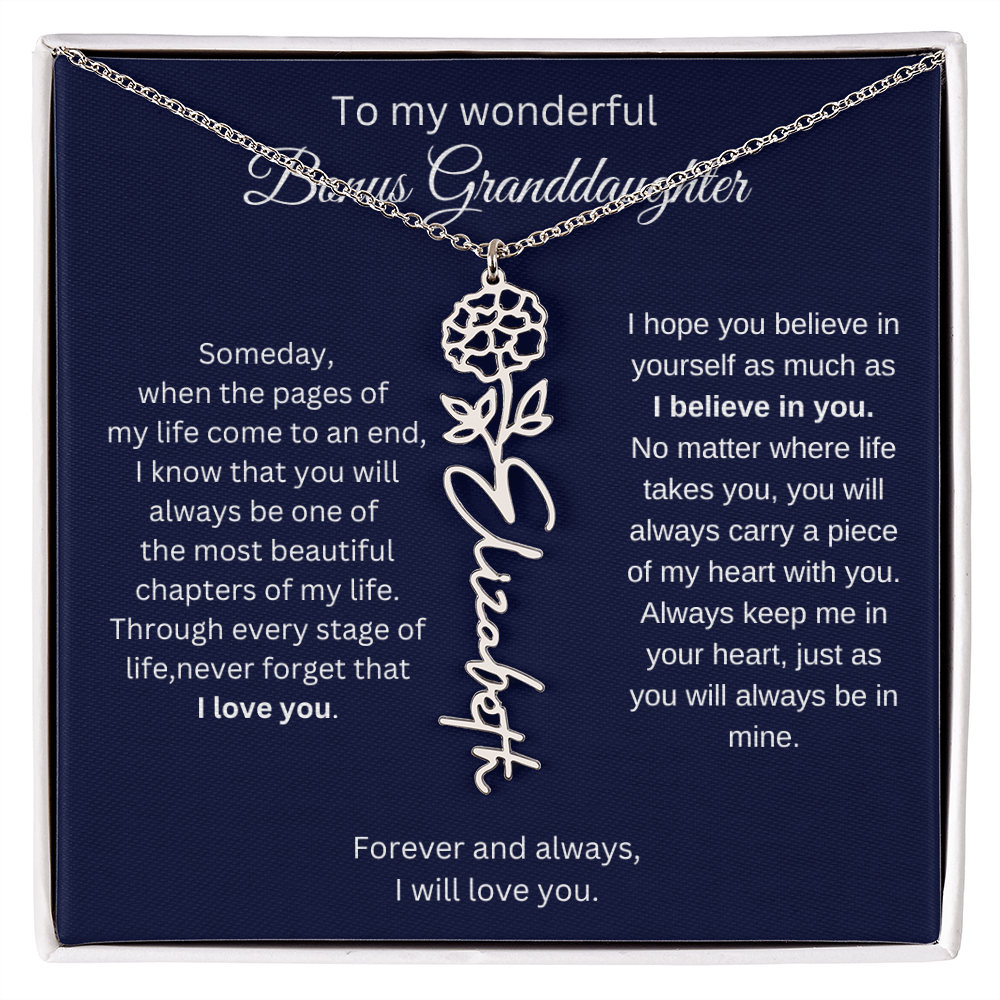 To My Bonus Granddaughter Jewelry Gift - Birth Flower Name Necklace