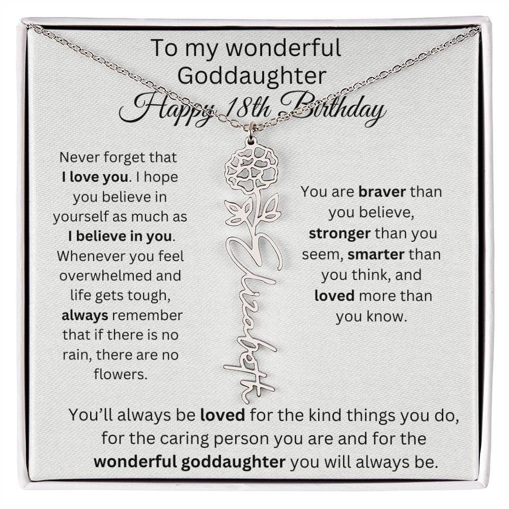 To My Wonderful Goddaughter - Happy 18th Birthday - Flower Name Necklace