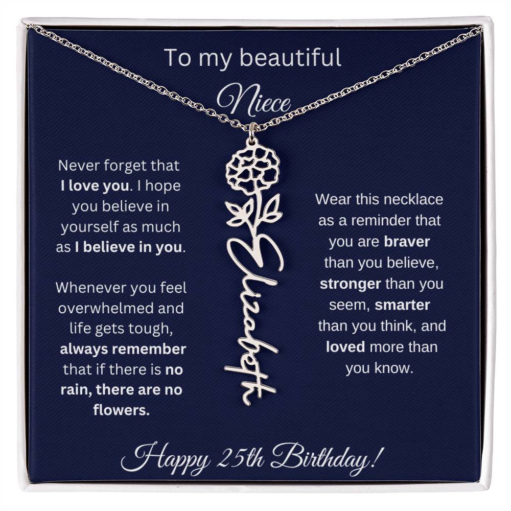 Niece 25th Birthday | Never Forget That I Love You | Birth Flower Name Necklace