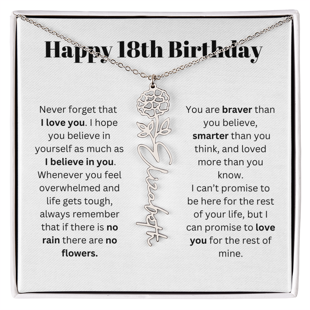 18th Personalized Birthday Gift for Her - Flower Name Necklace