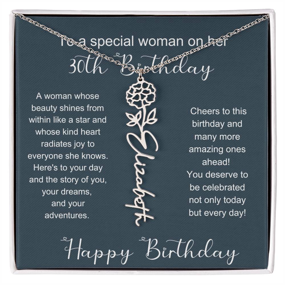 To A Special Woman On Her 30th Birthday | Flower Name Necklace